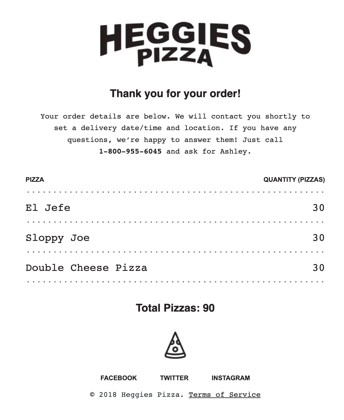 a receipt email from the haggies website showing a summary of a recent order